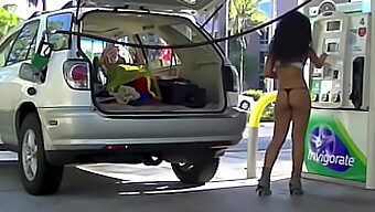 Nikki Brazil Flaunts Her Flawless Derriere In Public, While A Voyeuristic Hubby Pleasures Himself At The Gas Station!